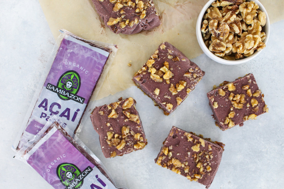 No Bake Açaí Cheesecake Bars Walnuts Cashews Vegan Gluten Free Dessert 